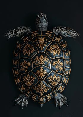 Gold & Black Turtle Sculpture