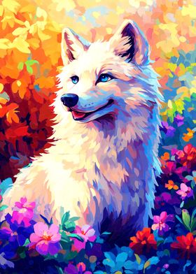 White Wolf in Flowers