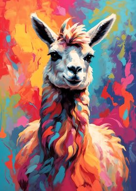 Colorful Llama Portrait Vivid Instincts