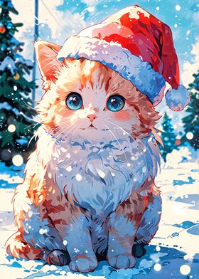 Cute Cat with Santa Hat