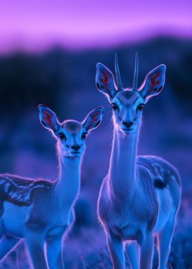 Two Gazelle in Purple Light