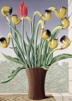 rene magritte Surreal Tulips with Pipes