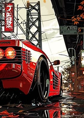 Red Ferrari in Cityscape