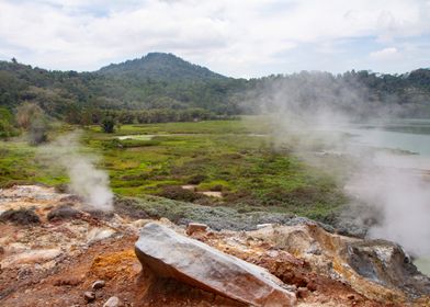 Volcanic Landscape with Steam on Sulawesi Indonesia