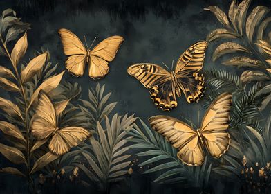 Golden Butterflies on Dark Green