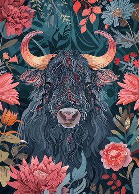 Floral Bull Illustration