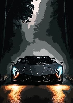 Black Lamborghini in Forest