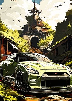 Green Nissan GTR in Japanese Village