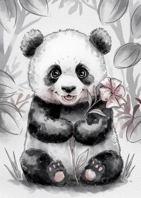 Cute Panda with Flower