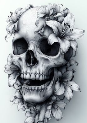 Skull with Lilies