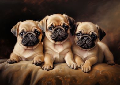 Three fawn Pug Puppies