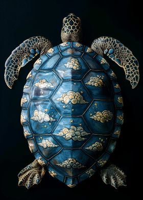 Sea Turtle Shell with Clouds