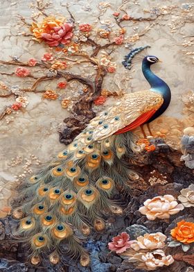 Peacock and Flowers 3D Art