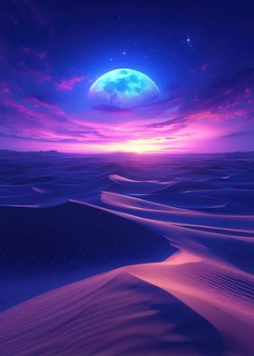 Desert Sunset with Blue Moon