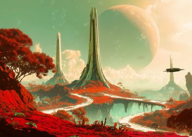 Alien Landscape with Towers