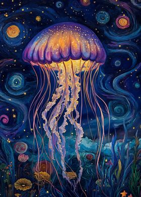 Jellyfish in Starry Night