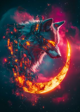 Cyber Wolf and Crescent Moon