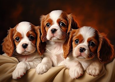 Three Cavalier King Charles Spaniel Puppies