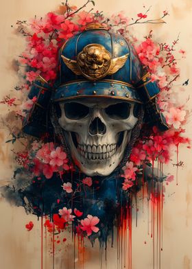 Samurai Skull with Cherry Blossoms