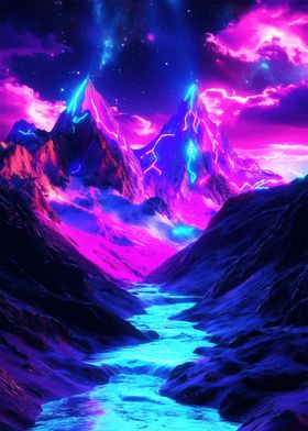 Neon Mountain Landscape