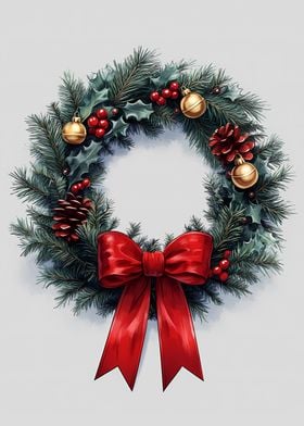 Christmas Wreath with Red Bow