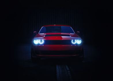 Red Dodge Muscle Car Headlights