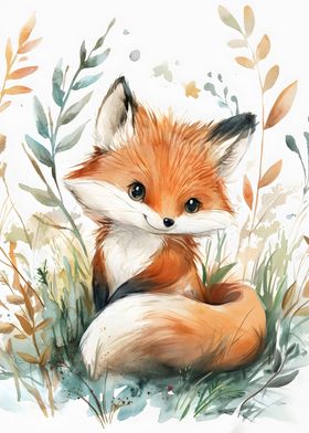 Cute Baby Fox In Grass