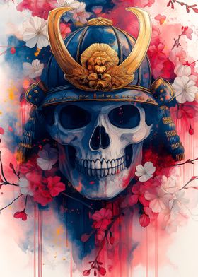 Samurai Skull with Cherry Blossoms