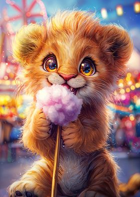 Cute Lion Cub with Cotton Candy