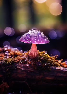 Purple Mushroom with Dew Drops