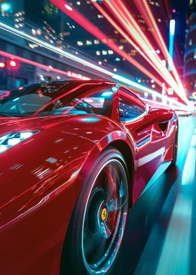 Red Sports Car Night Drive