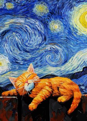 Starry Night Orange Cat