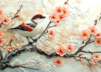 Embroidered Bird on Branch