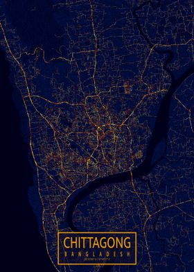 Chittagong, Bangladesh Map City At Night