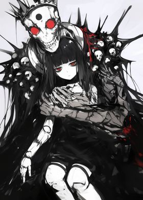 Dark Anime Girl and Skeleton