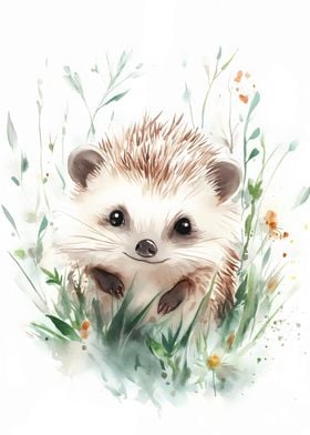 Cute Hedgehog In Grass