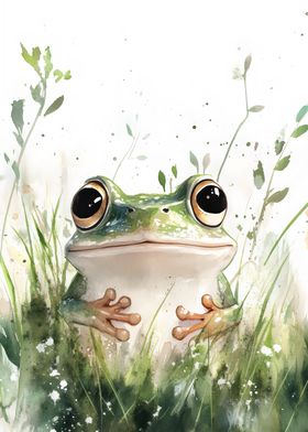 Cute Green Frog in Grass