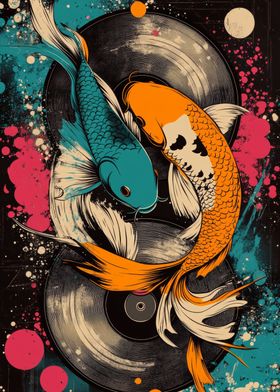 Koi Fish Vinyl Art | Yin Yang Koi Fish | Vibrant Abstract Design