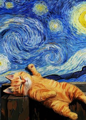 Starry Night Orange Cat