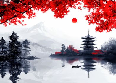 Japanese Pagoda Landscape