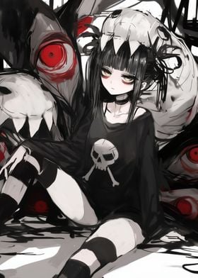 Anime Girl with Skull Shirt