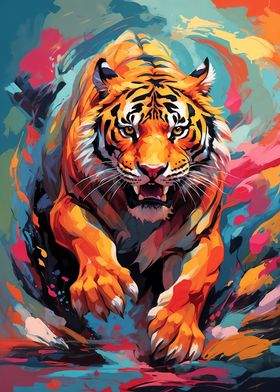 Colorful Tiger in Motion Vivid Instincts