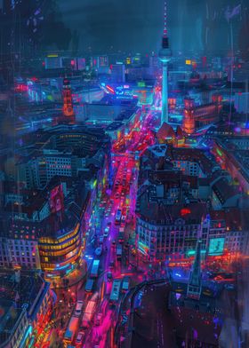 Future Berlin Neon Cyberpunk Night Lights