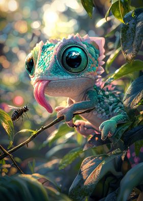 Cute Chameleon with Big Eyes