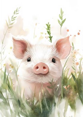 Cute Piglet in Grass