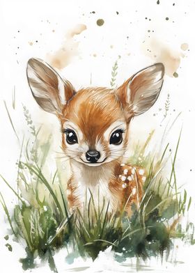 Cute Baby Deer In Grass