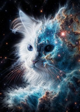 Cosmic Nebula White Cat