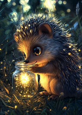 Hedgehog with Firefly Jar