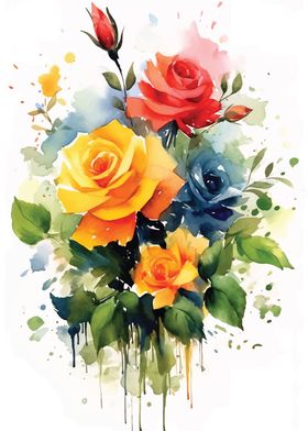 Watercolor Roses Bouquet