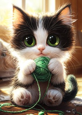 Cute Kitten with Yarn